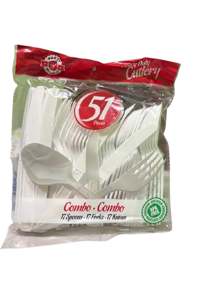 Plastic Combo Cutlery 51 Pack, Plastic Spoon 51 Pack, Plastic Fork 51 Pack All Three Pic Sending.