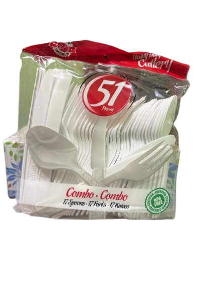 Plastic Combo Cutlery 51 Pack, Plastic Spoon 51 Pack, Plastic Fork 51 Pack All Three Pic Sending.